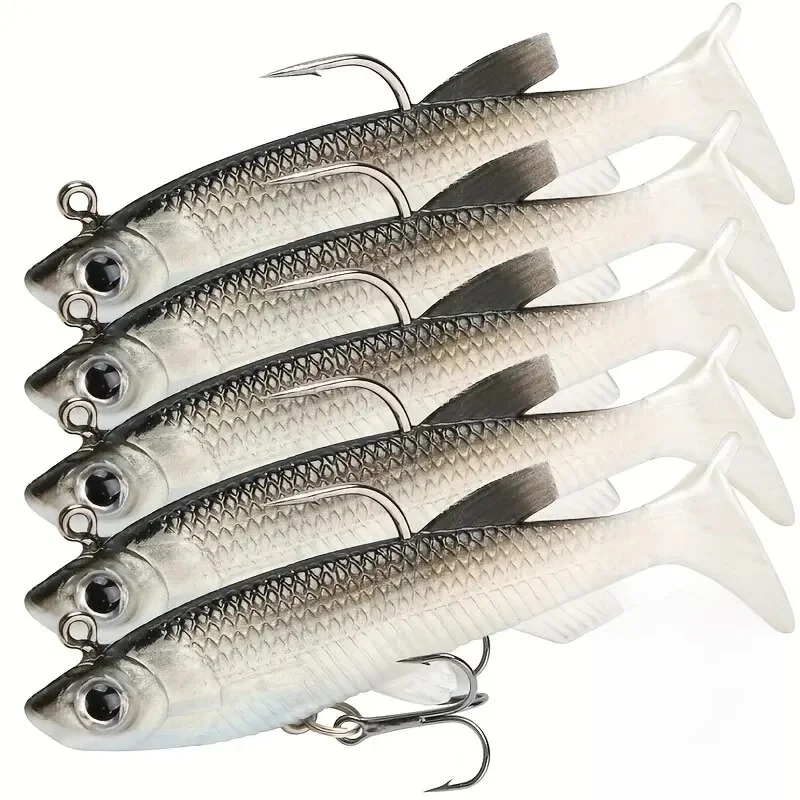 Przynęty wędkarskie 5 sztuk wstępnie osprzętowana główka jigowa ogon wiosłowy miękkie plastikowe przynęty na pstrągi basowe Walleye Crappie słonowodne słodkowodne — zdjęcie 2