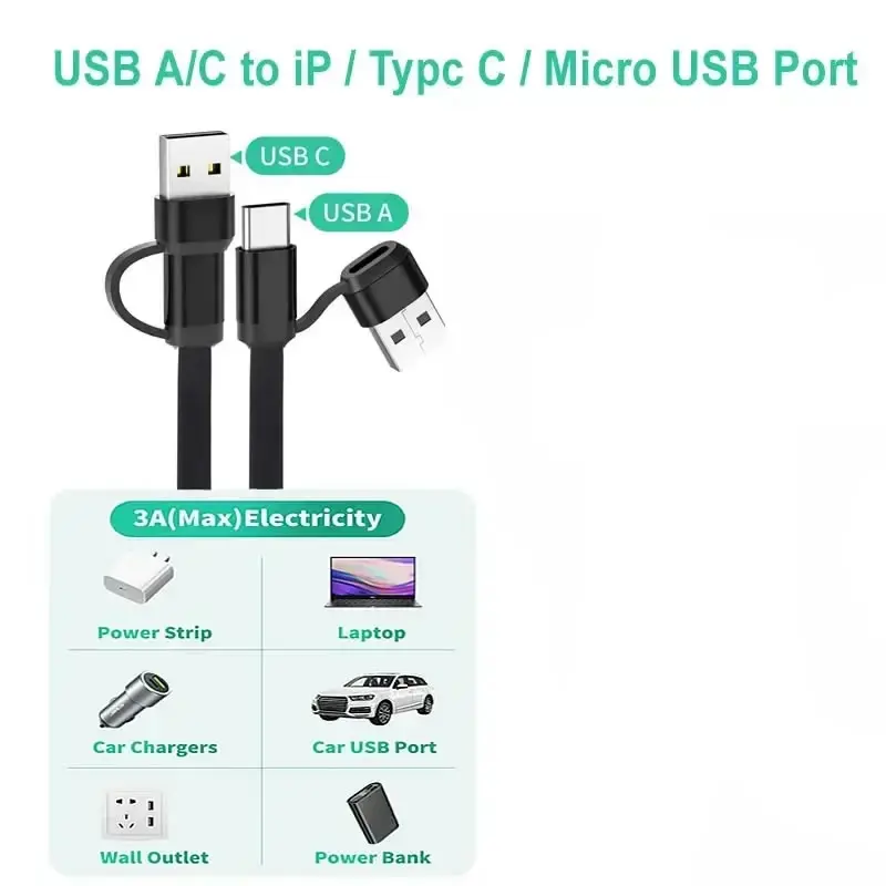 Kabel do ładowania notebooka 6 w 1 Wysuwana ładowarka Kabel do transmisji danych PD 60 W Szybkie ładowanie iPhone Samsung MacBook Type-C/Micro USB — zdjęcie 4