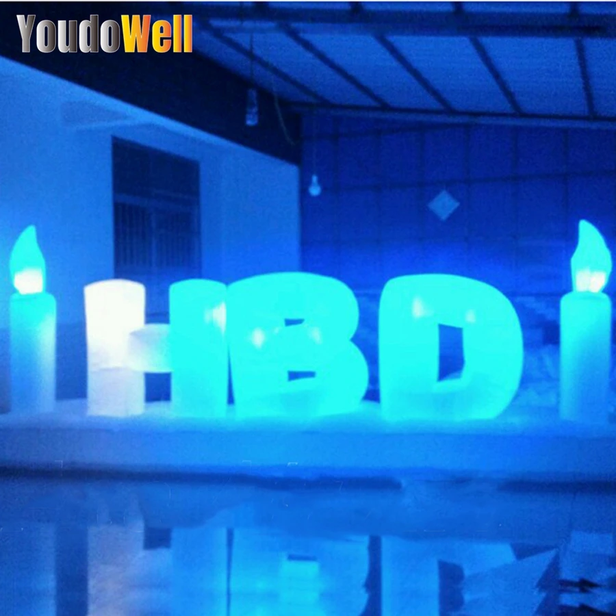 Modèle de lettre gonflable LED réutilisable avec lumière colorée, affichage de l'alphabet, HBD, GROfor, fête d'anniversaire, magasin de gâteaux