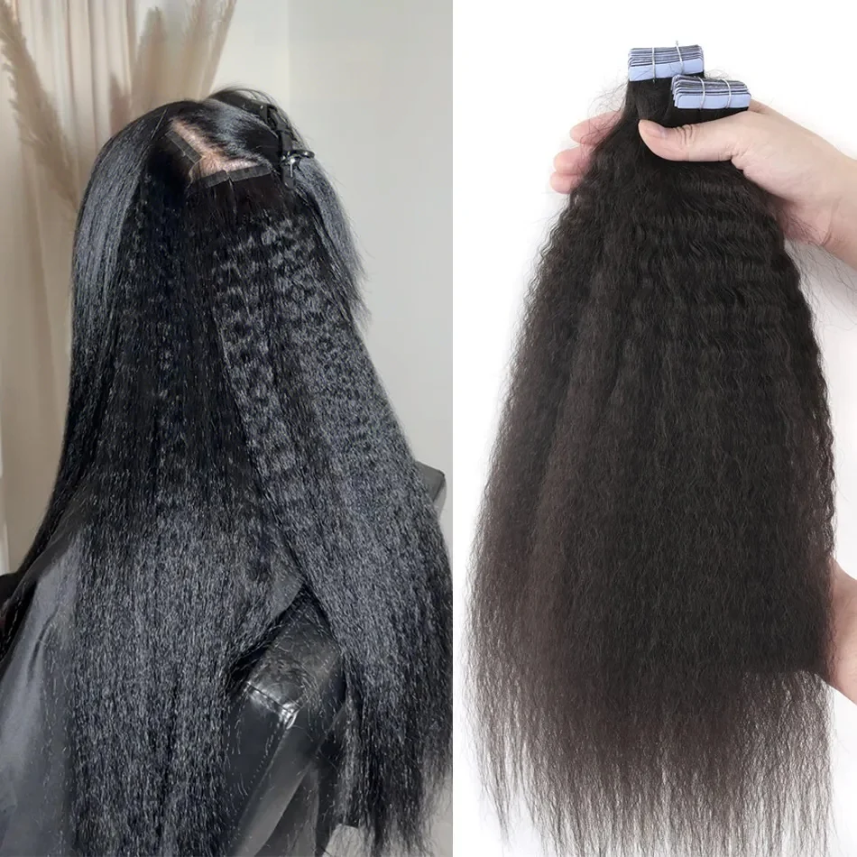 ナチュラルカラーテープインヘアエクステンションバージン人毛縮毛矯正ストレート目に見えないテープオンエクステンション女性用-50-グラム-20-個-24-インチ