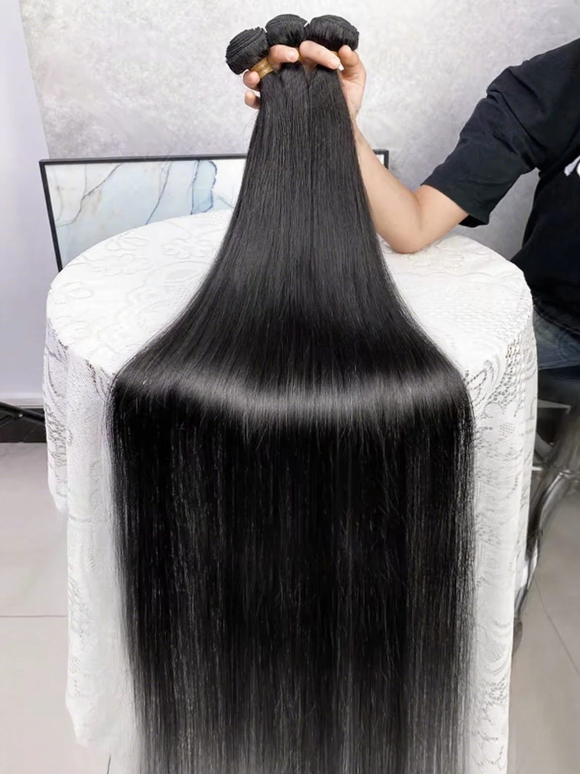 

Прямые пучки человеческих волос Mossily Birmese Bone, 30-дюймовый пучок необработанных волос, 100% необработанные наращивание двойного утка для чернокожих женщин