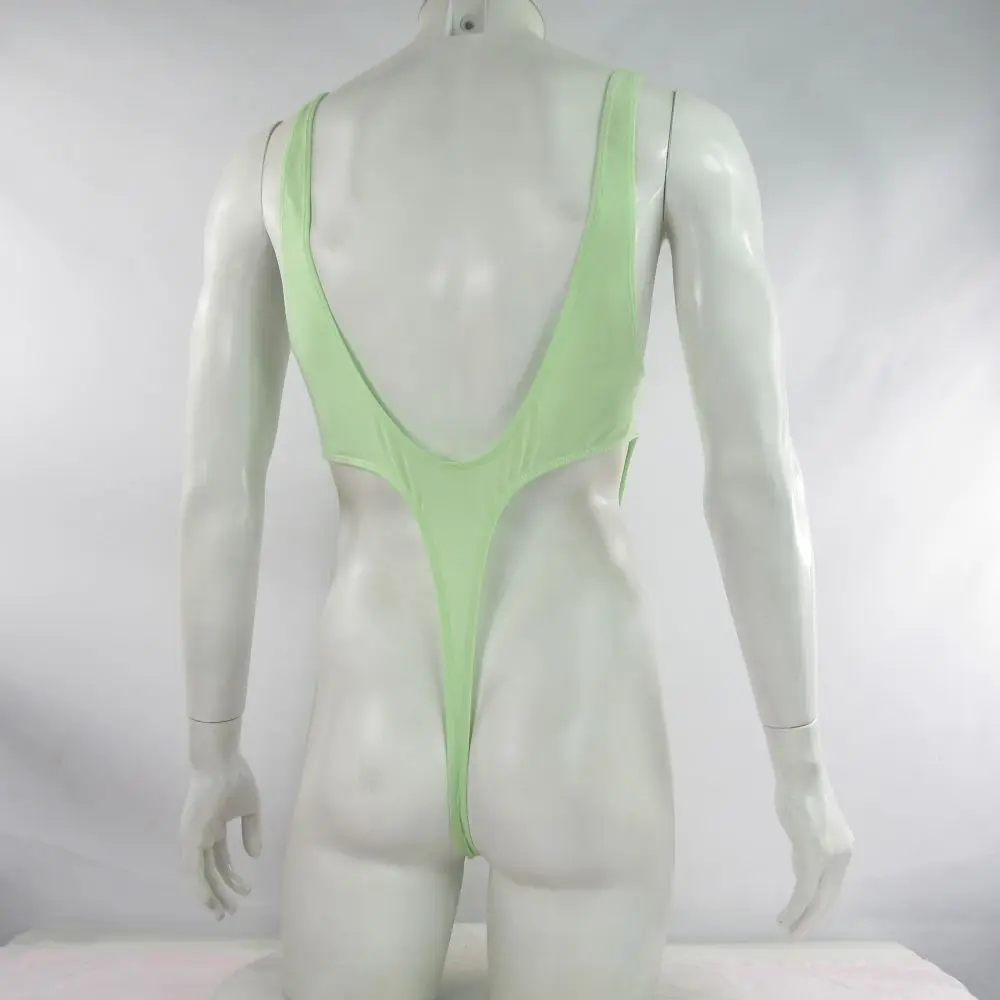 Mens G528C bodysuit Thong Leotard Fine cotton High Cut Deep U-Back