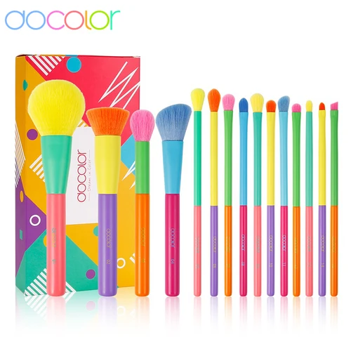 Docolor-Juego de brochas de maquillaje coloridas, base cosmética en polvo, colorete, sombra de ojos, cara, herramienta de belleza,Profesional Super suave detalle rubor resaltador base corrector sombra de ojos cepillo