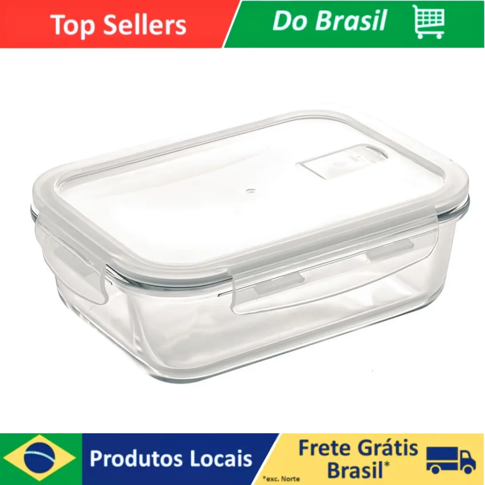 Lancheira de vidro resistente ao calor 1400 ml Marmita Retangular Hermético Vedaçao Pote Fit