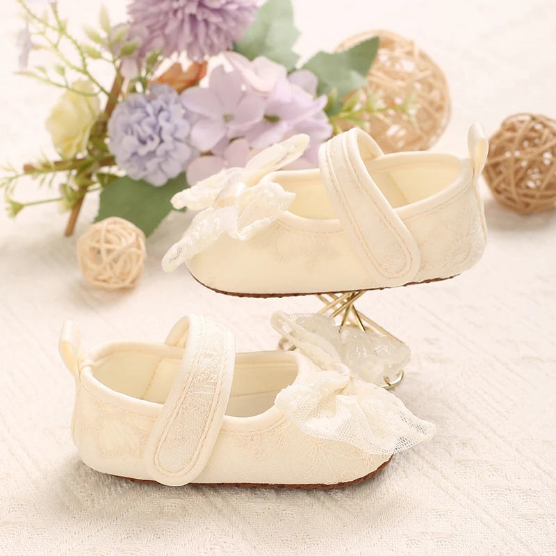 Baby Shoes 0-18 Months Female Baby Bow Soft Bottom Princess Shoes Newborn Children Lace Step Shoes