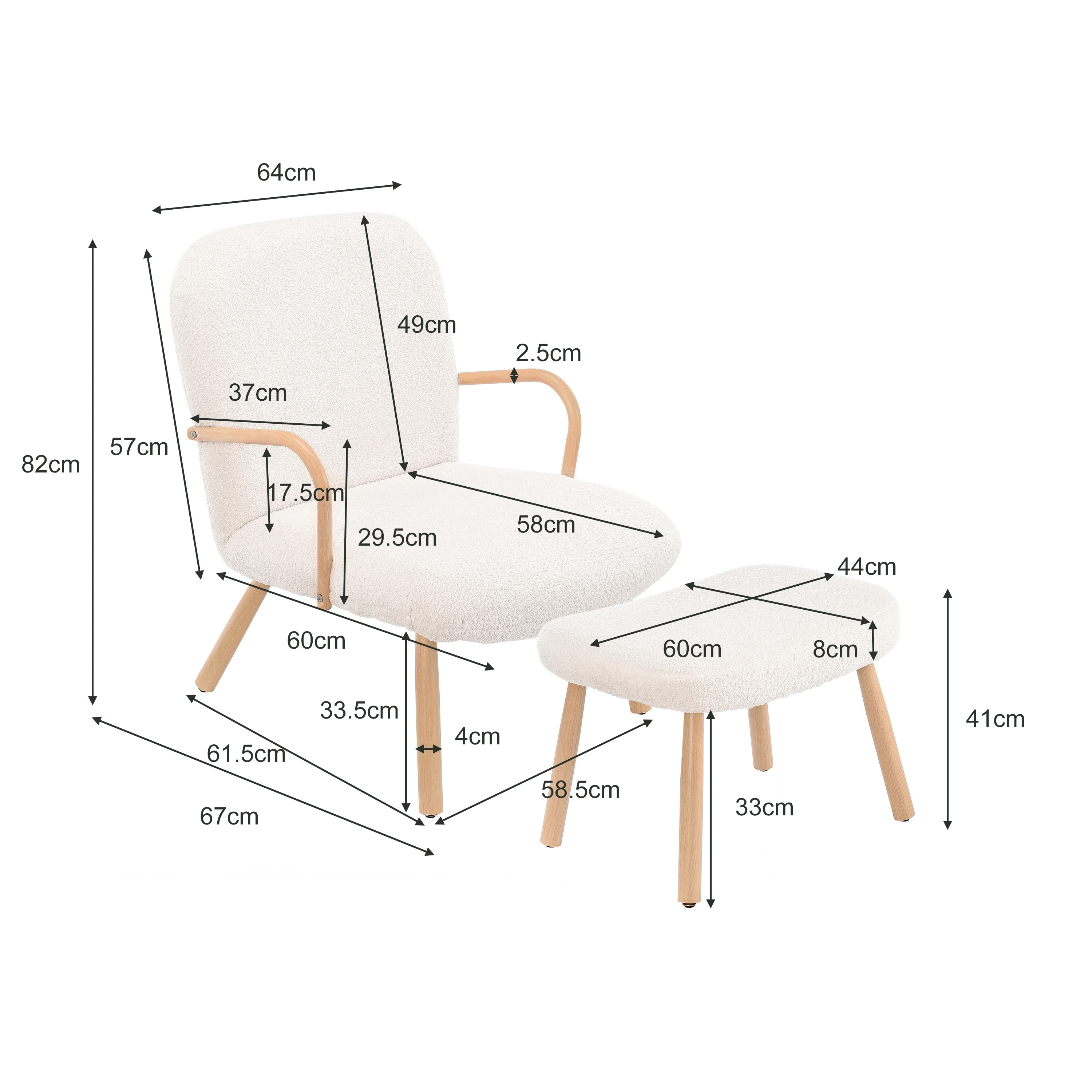 lambskin chair with footrest,White Lambswool chair nursing chair relaxation chair with  footstool, living room chair