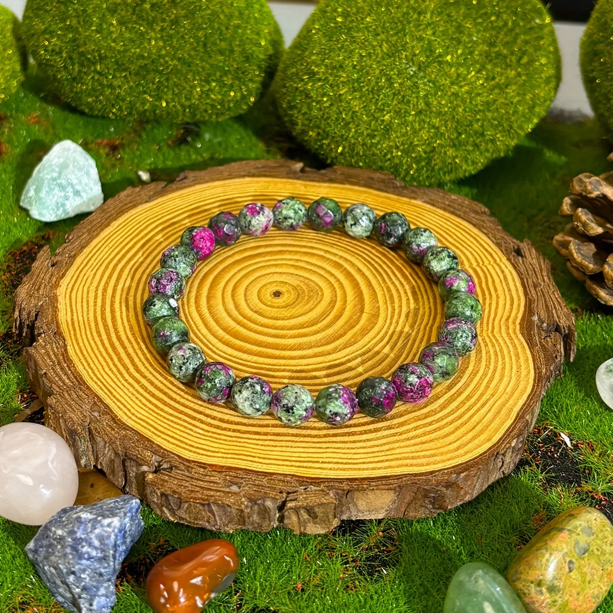 1 piece/Bohemian style 8mm Zoisite natural stone elastic bracelet Christmas blessing gift [natural stone color random]