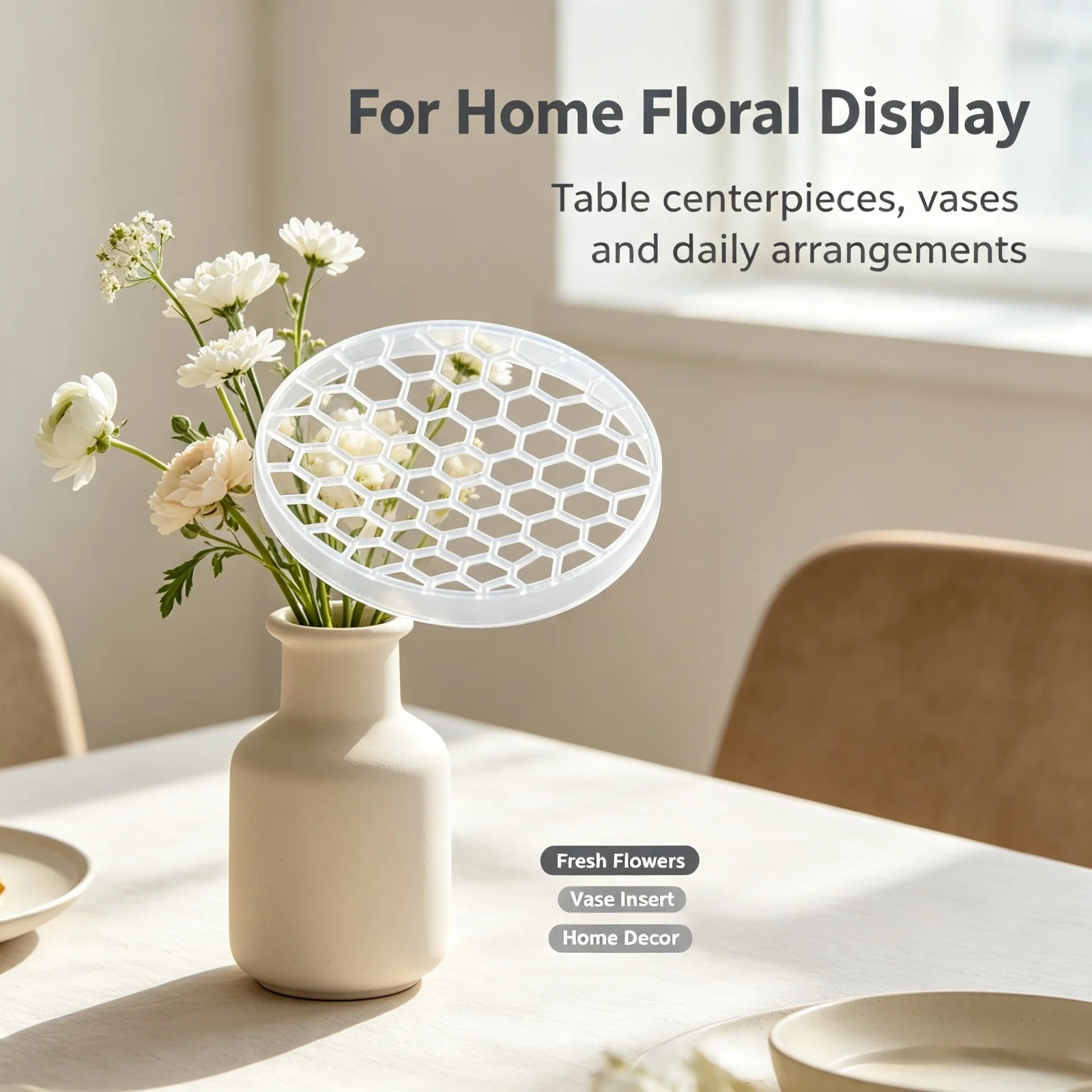 Silicone Flower Frog Transparent Honeycomb round Vase Grid Insert – Eco-Friendly Flower Holder for Home Garden Decoration