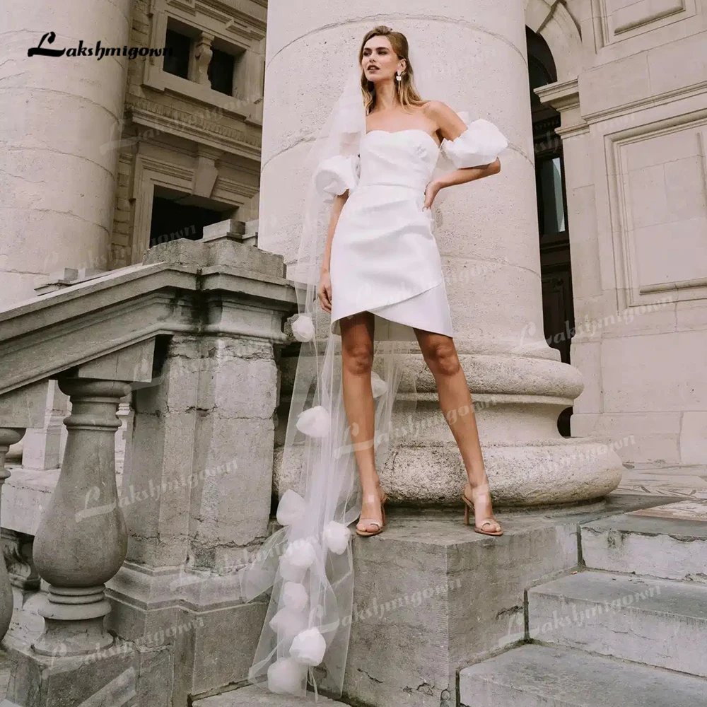 

Sexy Sweetheart Neck Puff Sleeve Backless Crepe Summer Short Mermaid Wedding Dress Customized For Women Bridal Gowns vestidos de