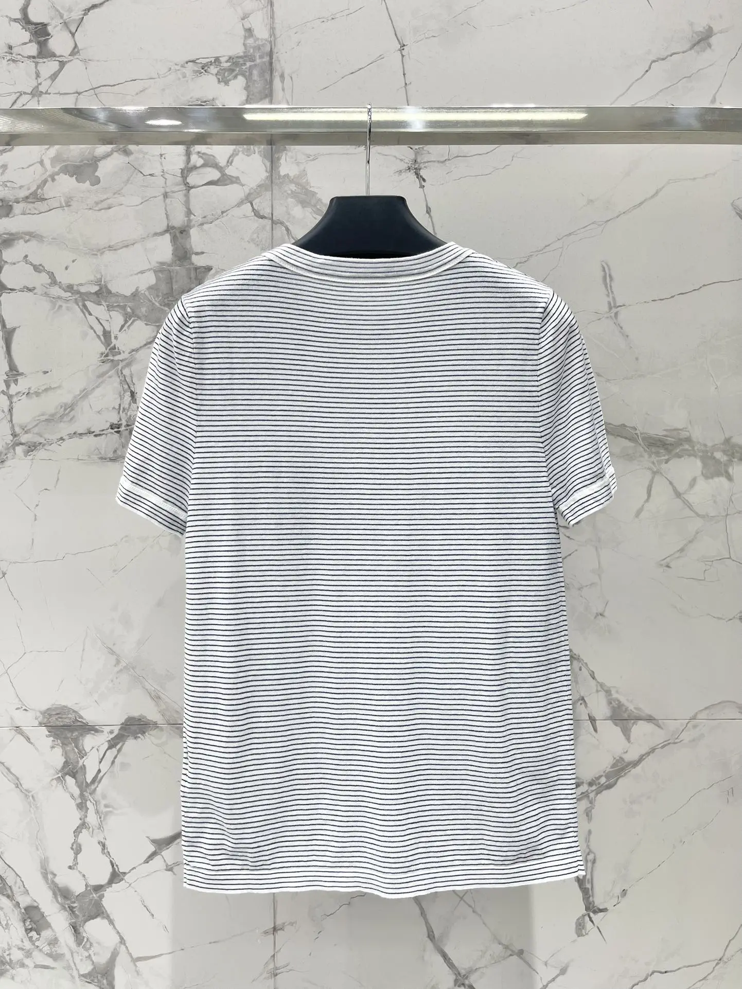 

2025 Summer New Women's Striped Short Sleeve Fabric Comfortable Soft Breathable Blue Pink Round Neck Casual Commuter WYY-85