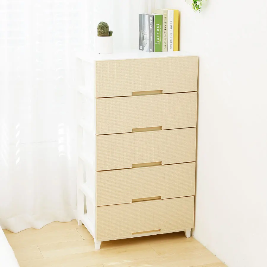 MADE-ME wide 3/ 4/ 5 chest of drawers, rattan pattern plastic assembly storage cabinet dresser organizer for living room, dress room closets wardrobe and bedroom.