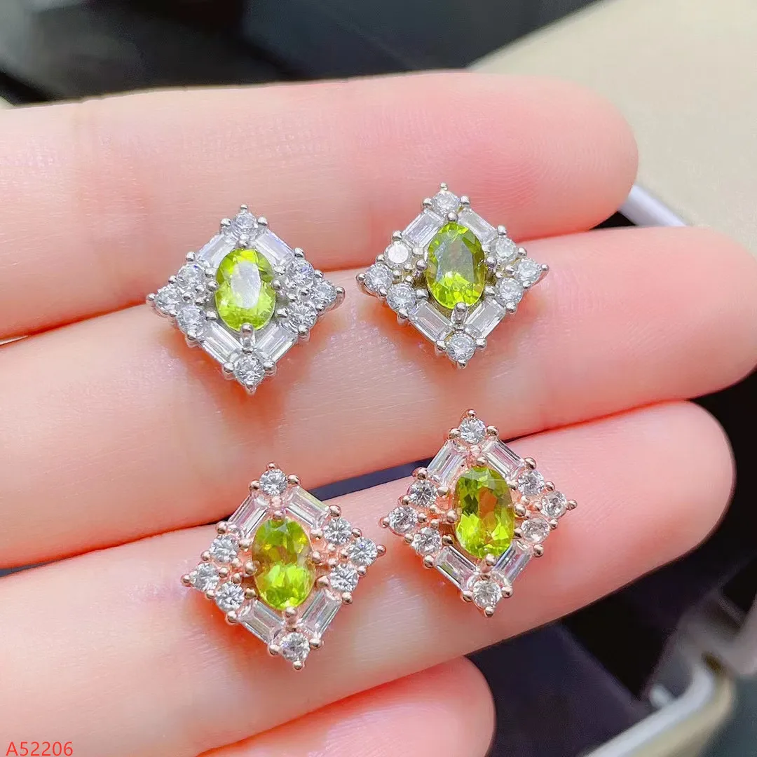 

Fine Jewelry 100% 925 Sterling Silver Natural Peridot Gemstone Stud Earrings for Women Party Birthday Gift Marry Girl Got NEW