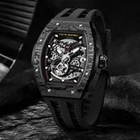 TSAR BOMBA Luxury Men's Automatic Mechanical Watch Miyota 316L Steel Carbon Fiber Sapphire 50M Water Resistant Skeleton Luminous photo 3