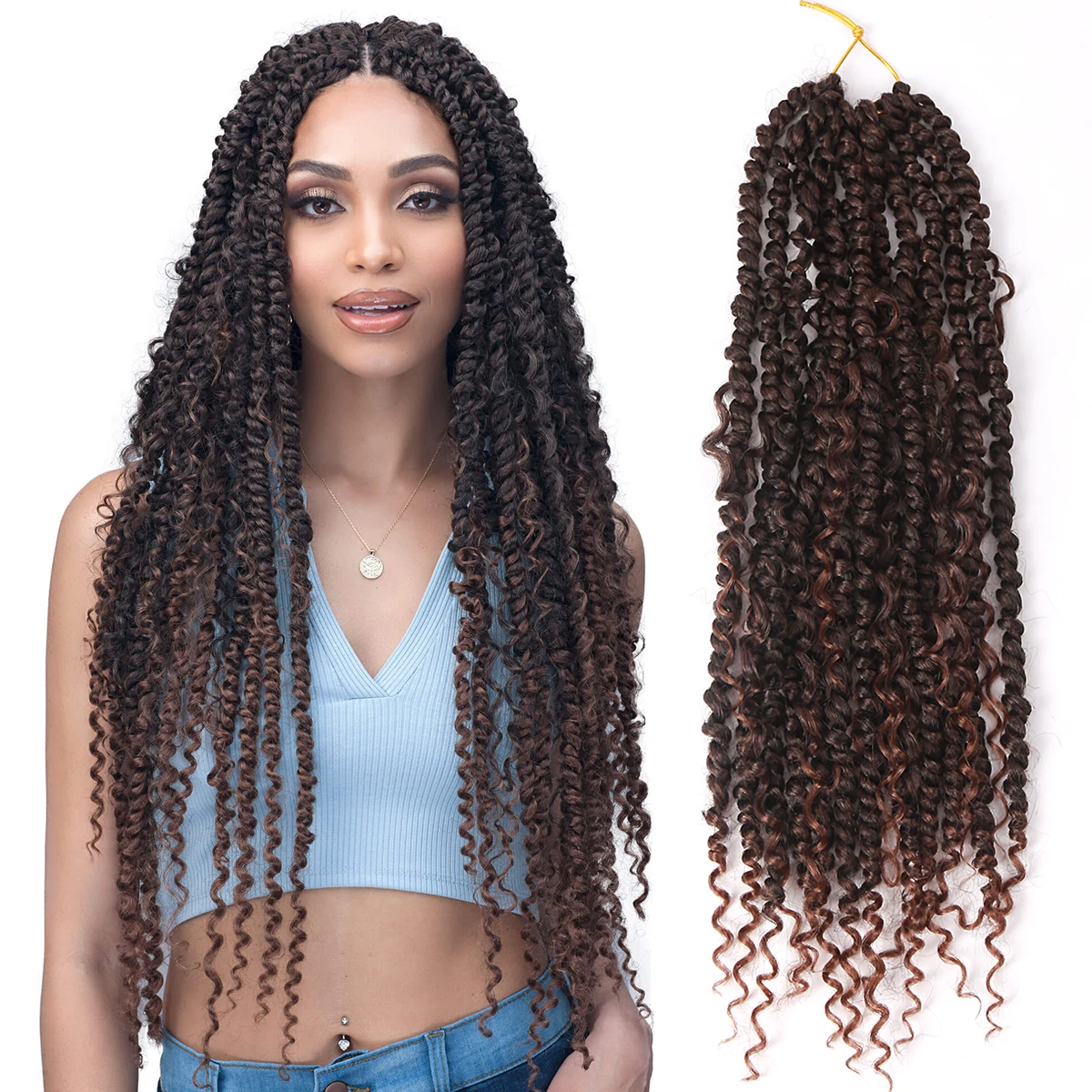 Synthetic Crochet Hair Curly Passion Twist Hair Extensions for Women Curly Ends Dreadlocks Pre-looped Soft Locs for Hair