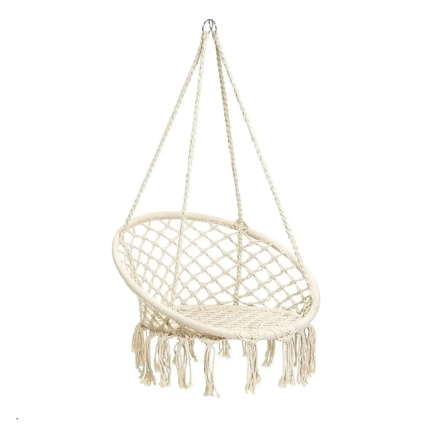 Hanging Hammock Chair,Comfortable Sturdy Macrame Hanging Swing Chair,Knitted by Cotton Rope 80×80×42cm creamy-white