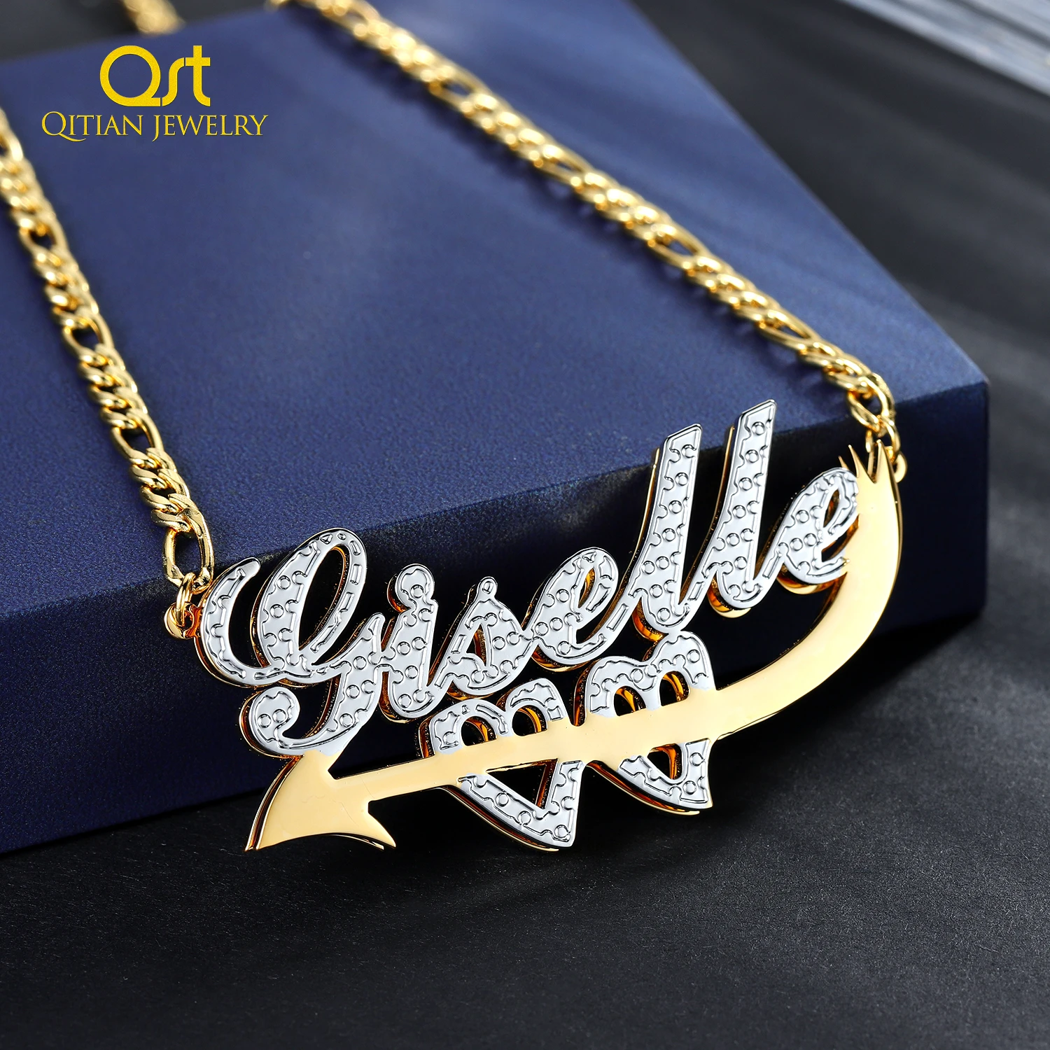 Custom Double Plated  Cupid's Love Name Necklace For Women Gold Stainless Steel Name Pendant Charm Qitian Jewelry Girl Gift 2022