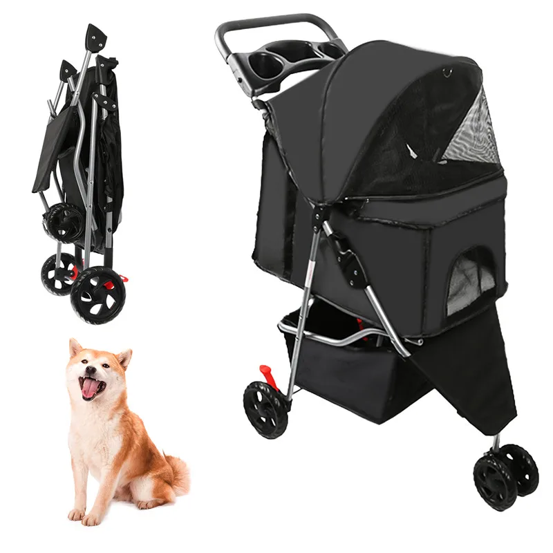 Outdoor Puppy Stroller Cat Dog Travel Breathable Pet Stroller Lightweight Folding Universal Wheels Small Medium Pet Stroller