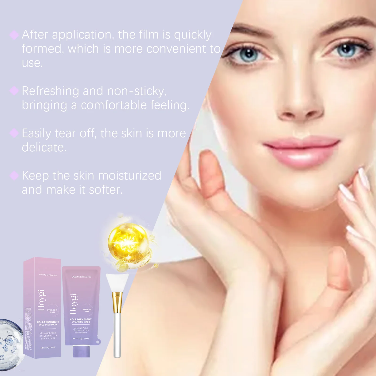 Hoygi 75 جرام الكولاجين ترطيب المسيل للدموع قناع الوجه السلس الجلد حساسة نظيفة الرؤوس السوداء متوهجة الجلد مرونة قناع الوجه