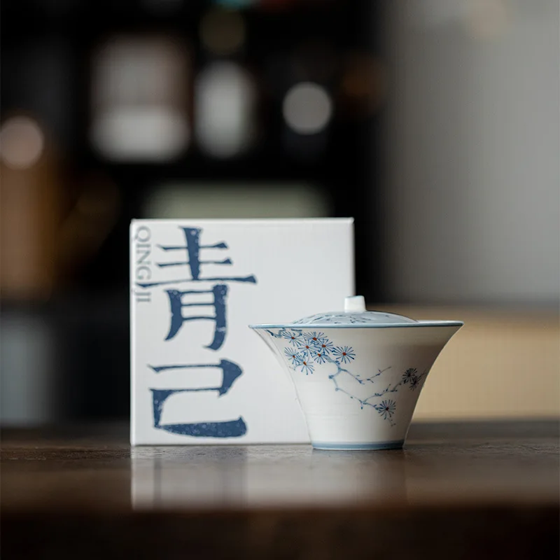 Hand Painted Pine Gaiwan For Tea Porcelain Tureen Teaware Set White Chinese Tea Bowl Chawan Lily Deng's Store Tea Cup