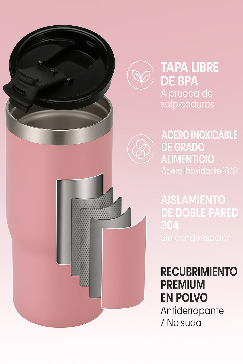 كوب حراري متعدد الأغراض 420 مل من الفولاذ المقاوم للصدأ، Pya-10، ترمس معزول مزدوج الجدار 304، يمكن حامل مبرد المشروبات، كوب بغطاء محكم الغلق خالي من مادة Bpa، يحافظ على البرد والساخن، مثالي للقهوة والماء والترطبات #2