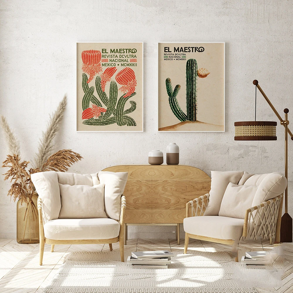 El Maestro Vintage Cactus Poster and Prints Canvas Art Painting Mexican Wall Art Decorative Picture Home Living Room Decoration