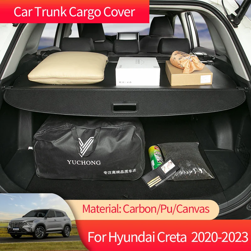 Car Trunk Cargo Cover Luggage Storage Rear Boot Tray Security Shielding Shade Accessories for Hyundai Creta Cantus SU2 2020~2023