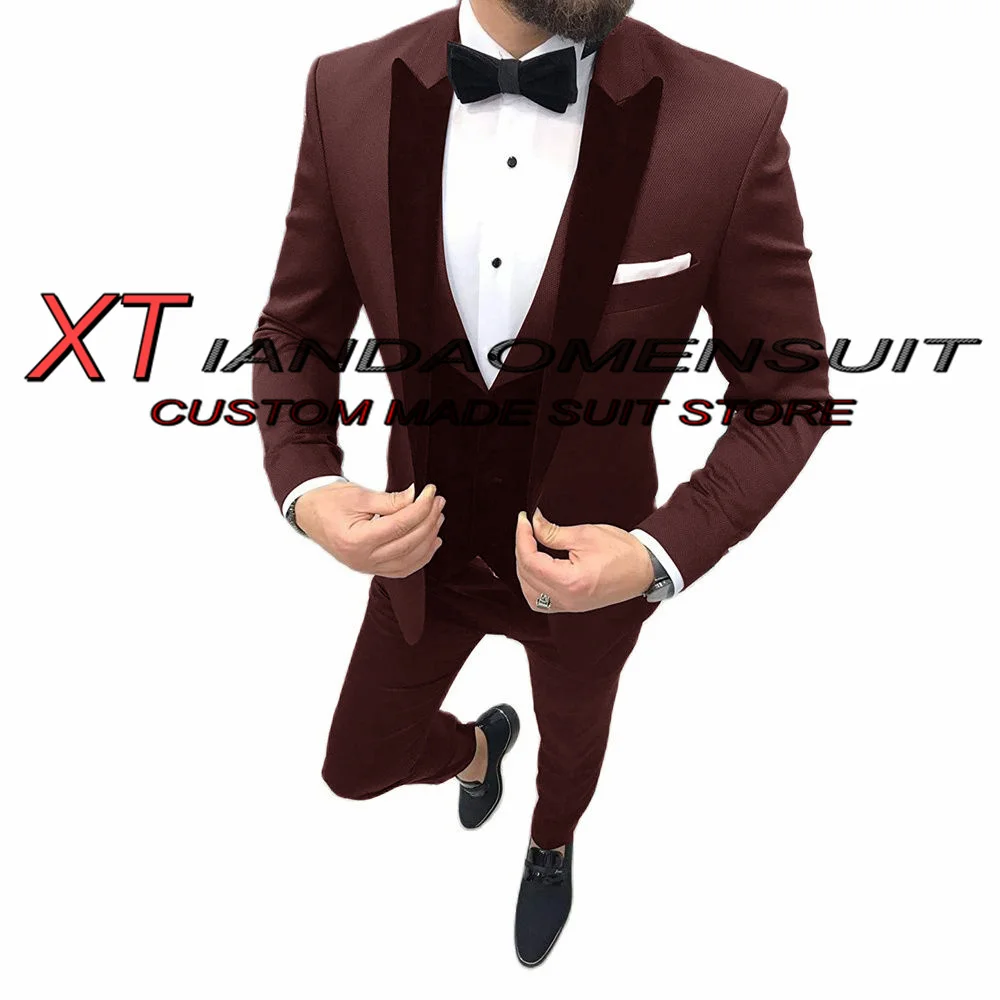 

Men's Suit Three Piece Wedding Groom Tuxedo Fleece Collar Groomsman Jacket Pants Vest Dinner Blazer Set