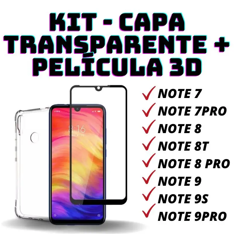 Clear Case + 3D Glass Film Case Kit for Xiaomi Note7/ 7Pro/ Note8/ Note8T/ Note 8 Pro/ Note9/ 9s/ 9Pro