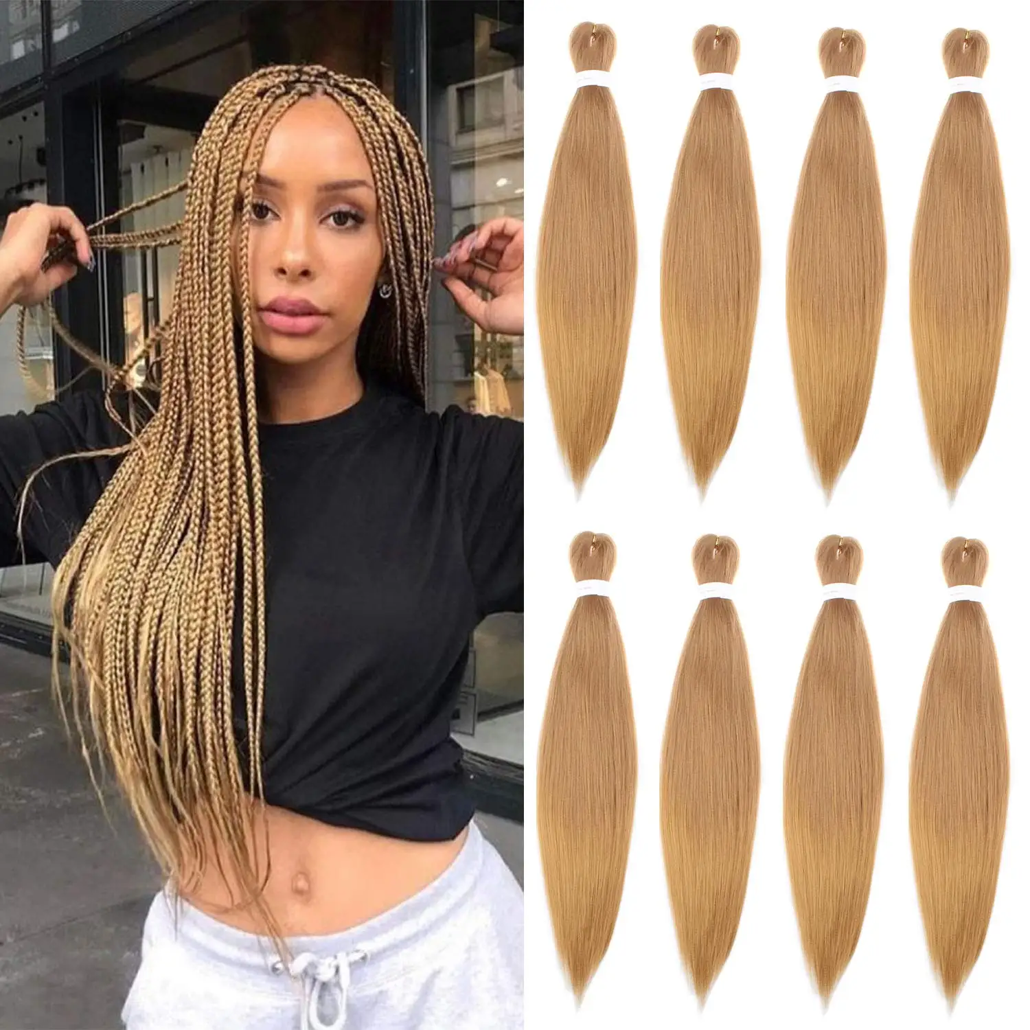 Trenzas sintéticas fáciles, cabello preestirado yaky, ajuste de agua caliente disponible, ganchillo sintético, 26 pulgadas, 1 pieza por paquete