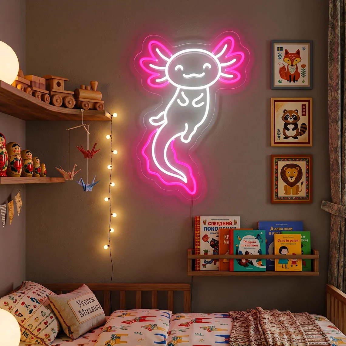Axolotl Neon Sign Cute Salamander Sign for Kids Room Decor Nursery Wall Art Animal Lover Gift Fantasy Pet Sign