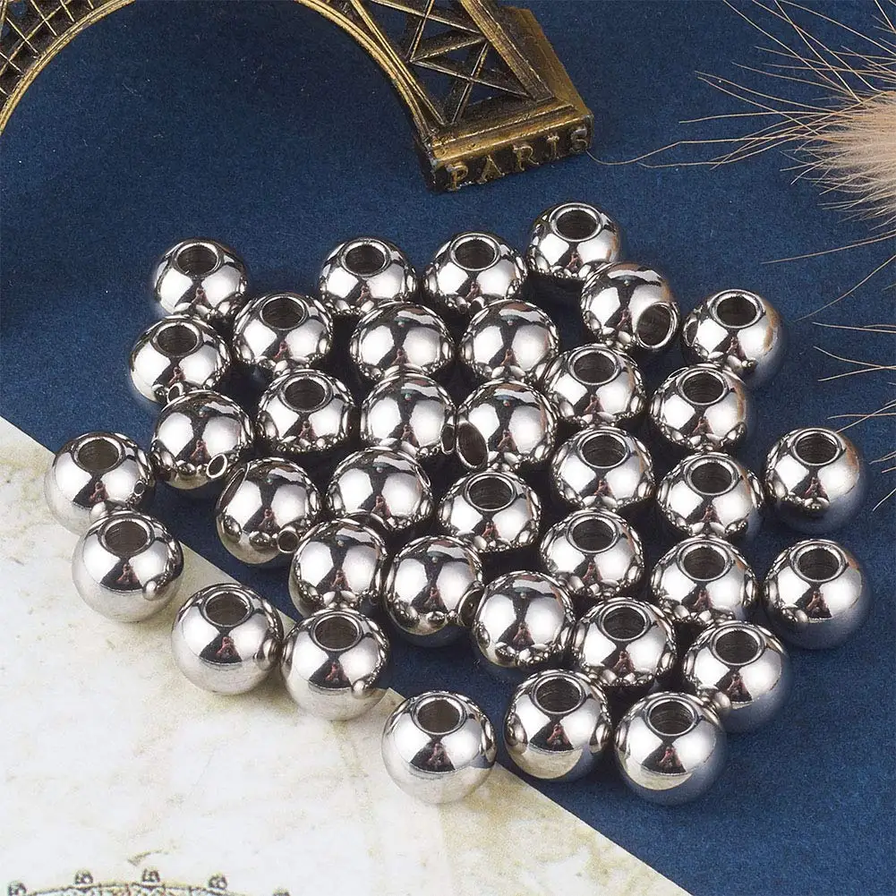 30pcs-200pcs 4-8mm 304 Stainless Steel Ball Beads For Jewelry Making DIY Loose Spacer Metal Beads 18K Gold PVD Plated