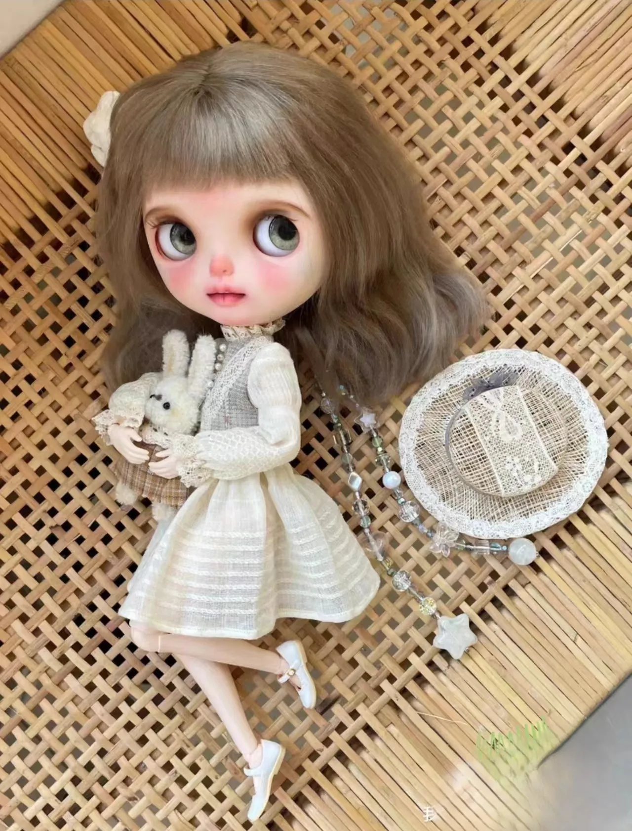 

Оригинальное зеленое, белое платье Blythe, 2 шт., платье + шляпа 1/6, 30 см (подходит для azone, Pullip, Ob22/24/26, Licca)