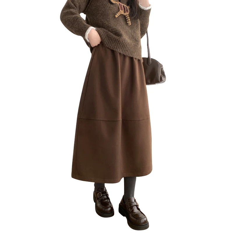 

Женская темно-серая шерстяная юбка А-силуэта, плиссированная расклешенная юбка средней длины, теплая зимне-осенняя юбка-баллон с высокой талией