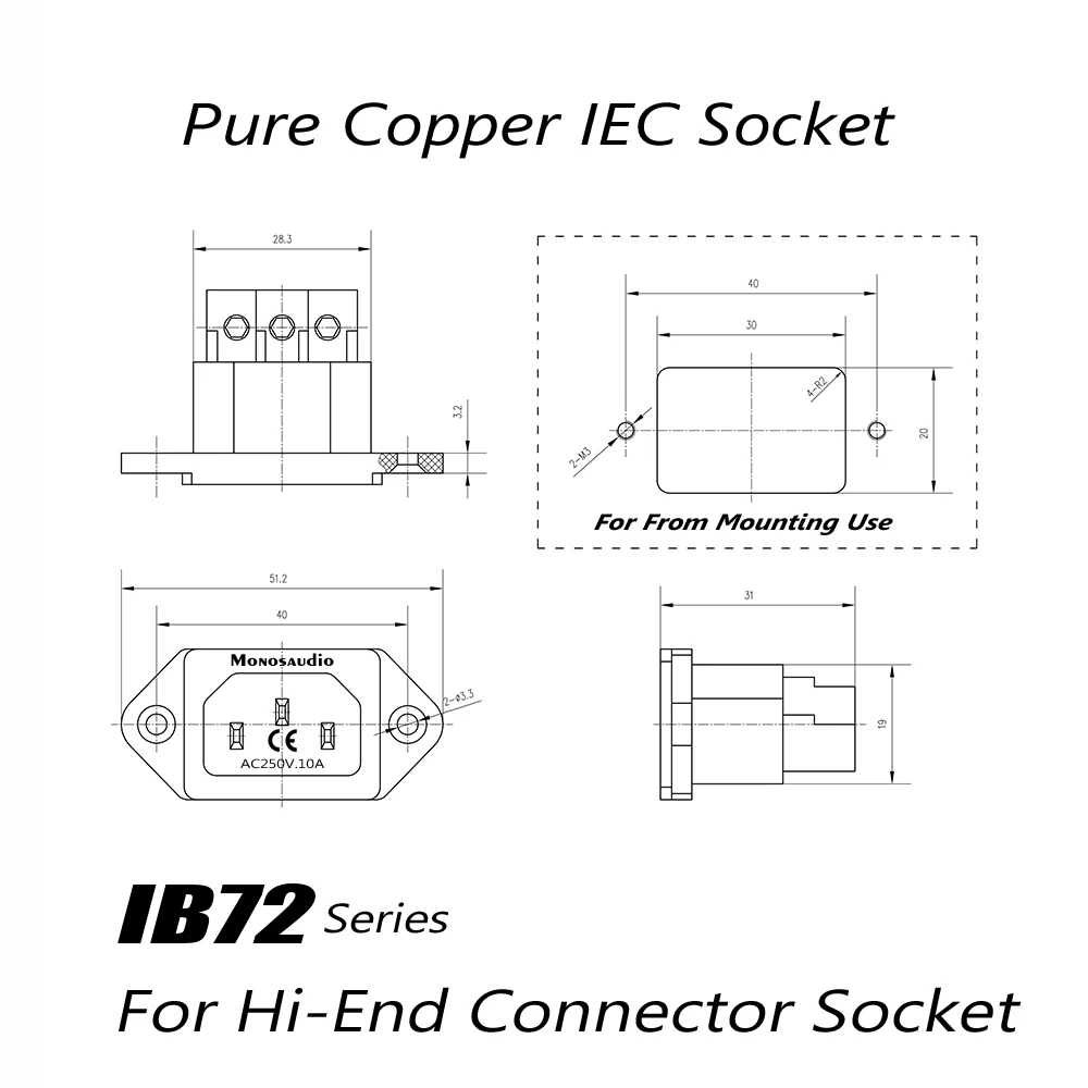 Monosaudio IEC-Einlassbuchse, hochwertiger Stromanschluss, rotes Kupfer, vergoldet/rhodiniert, 3-polige Wechselstrom-IEC-Anschlüsse, 250 V, 15 A – Detail 2