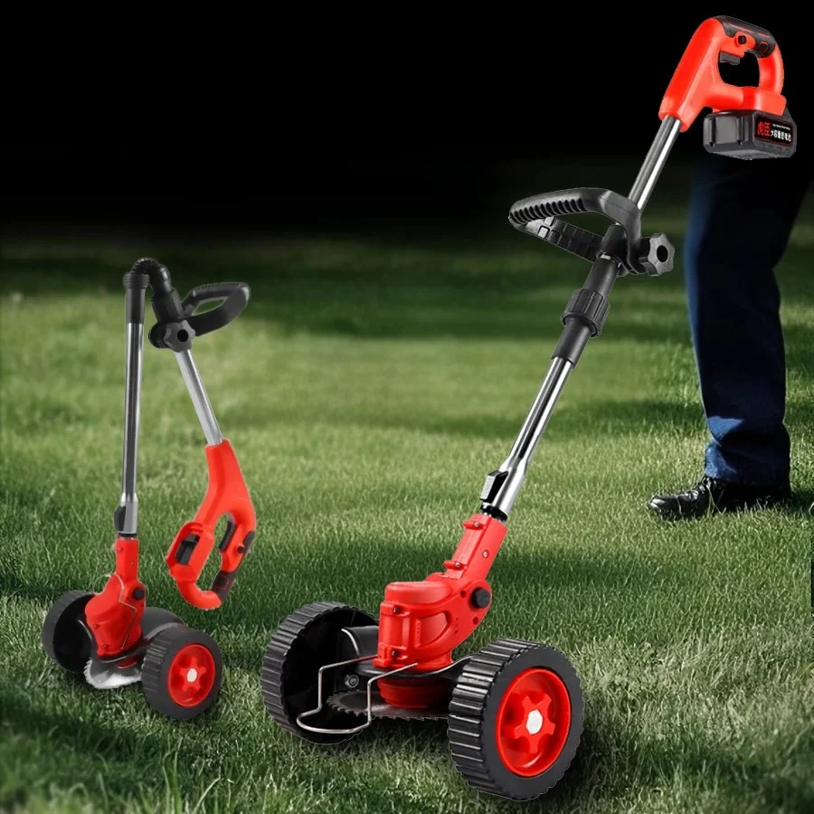 Foldable Electric Lawn Mower Li-ion Weeder Household with Wheels Multi-function Handheld Wireless Rechargeable Lawn Mower