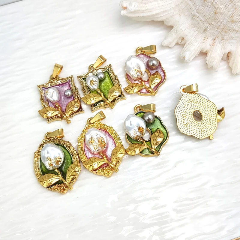 Vintage Monet Garden Flower Imitation Pearl Gold Plated Pendant Charms DIY Necklace Earrings Jewelry Gift