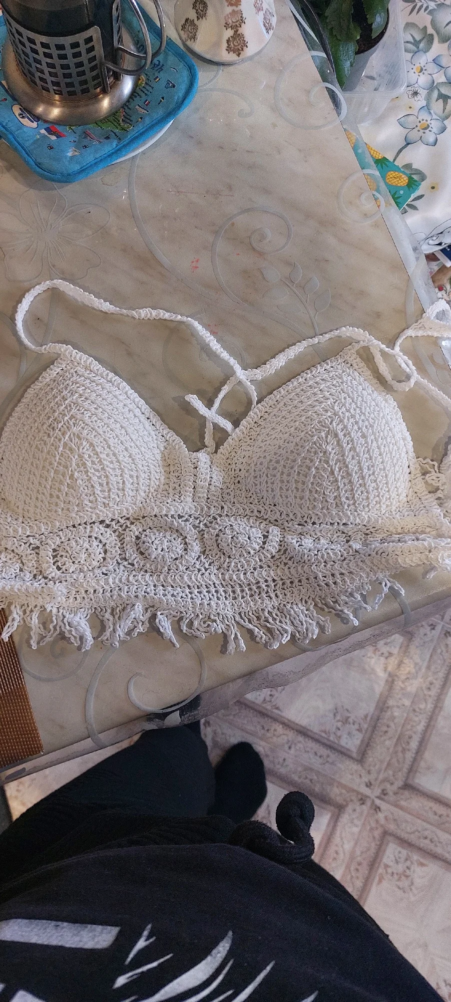Sexy Beach Camisole Halter Women Hollow Crochet Knit Swimsuit Boho Backless Vest Tassel Tank Crop Top Female Swimwear photo review