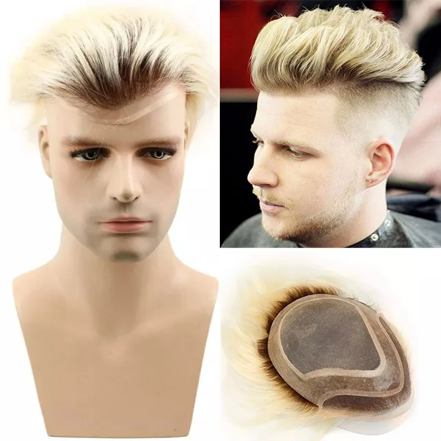 Men Toupee Blonde Hair Lace Front Hair Systems Lace And Pu Base Wigs Male Hair Prosthesis T4/613 Hairpieces For Men Hair System