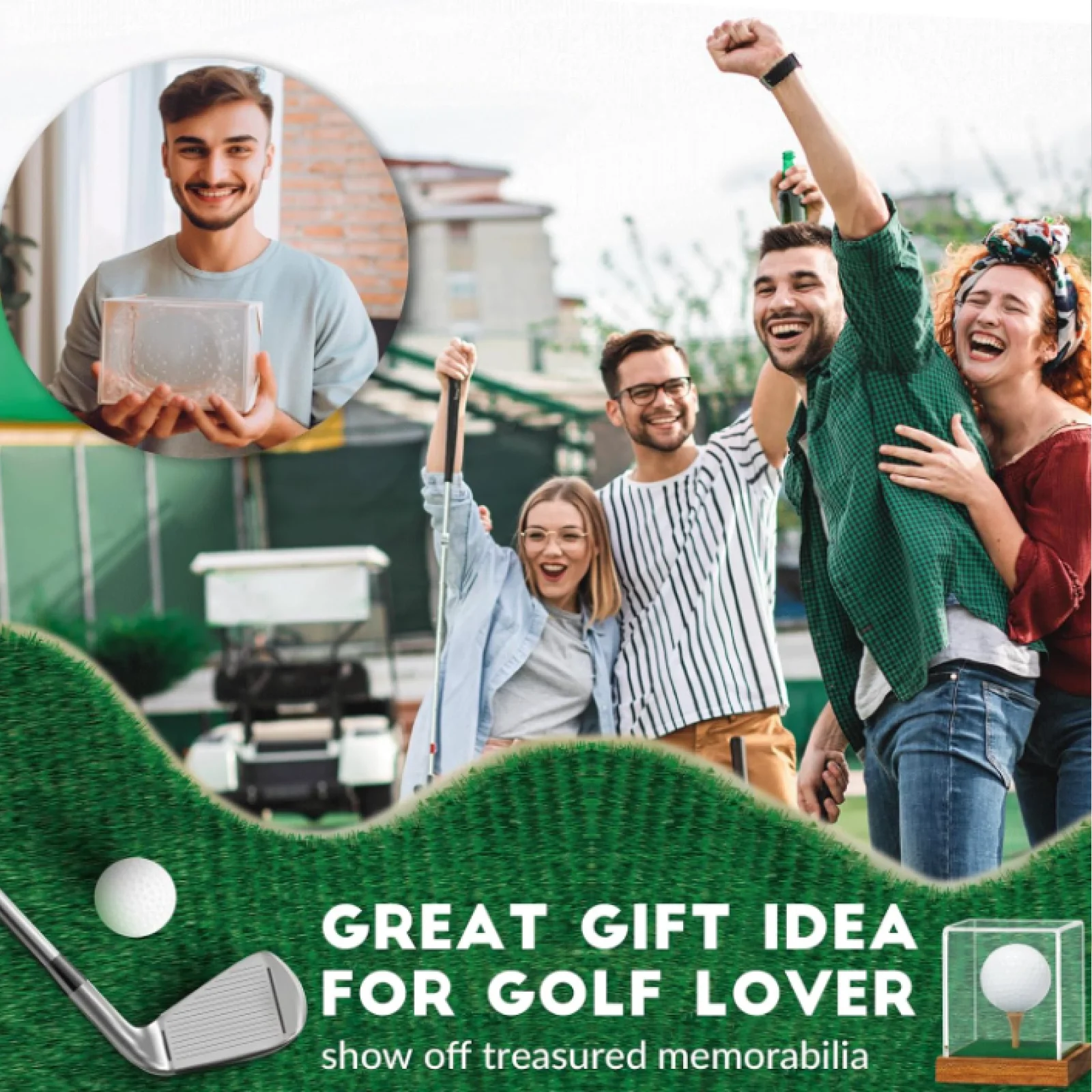 Golf Ball Display Case Storage Box Transparent Dustproof Multifunctional with Wooden Base with Tee for Souvenir Single Ball