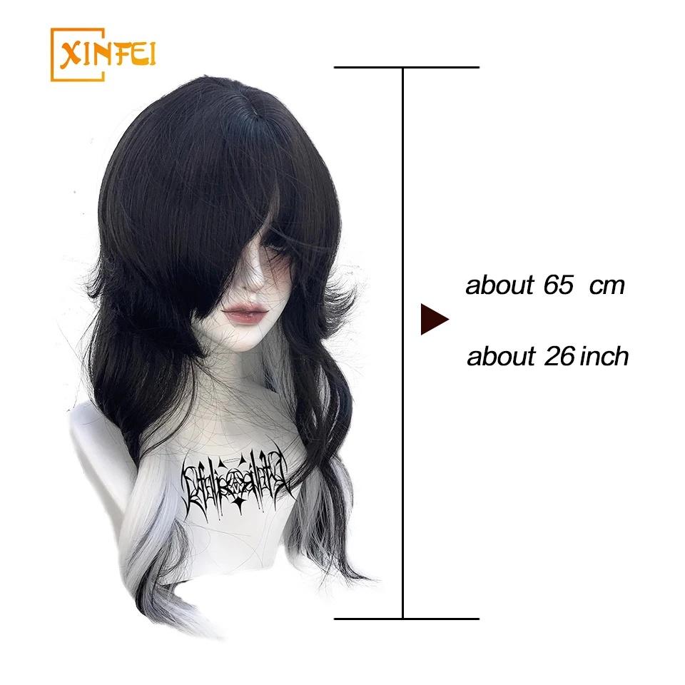 Synthetic Wig For Women With Long Curly Hair Subculture Anti Curling Black And White Gradient Gothic Punk Lolita Suitable daily