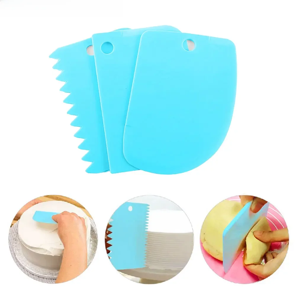 Silicone World Lot de 3 pièces : Coupe-pâte, Spatule et Grattoir à crème pour gâteaux, Outils de décoration de gâteaux DIY