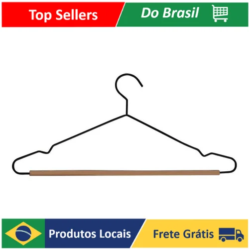 1 Unidade Cabide Metal Com Detalhe Barra De Madeira Minimalista Para Calças