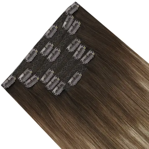 [Venda quente] Moresoo clipe em extensões de cabelo cabelo natural real remy conjunto reto 5 & 7 pçs clipe brasileiro em extensões de cabelo humano