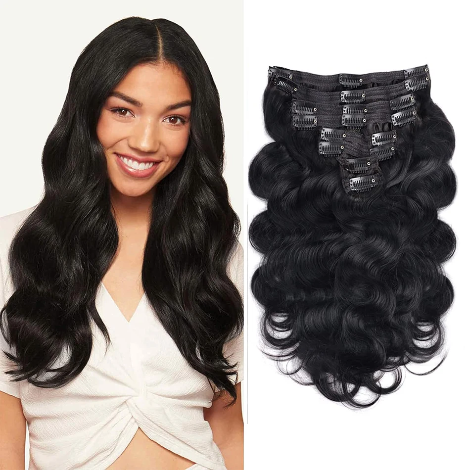 Extensions de cheveux brésiliens Body Wave avec clip, vrais cheveux Remy, cheveux humains, noir naturel, document complet