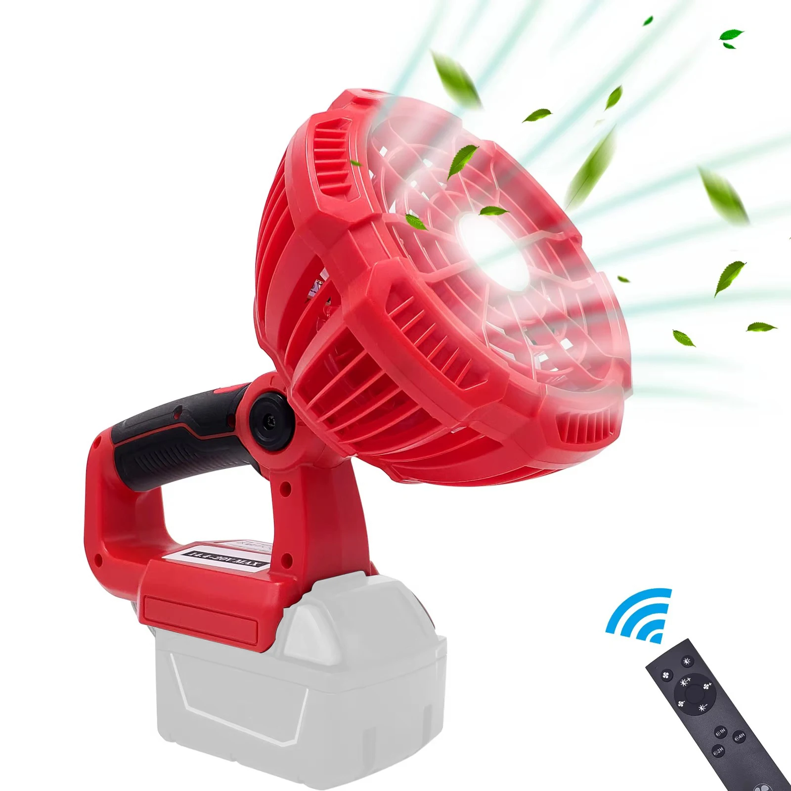 Cordless Jobsite Fan with Remote & LED Light & USB Charging Port Camping Fan for Milwaukee 18V Battery (No Battery)