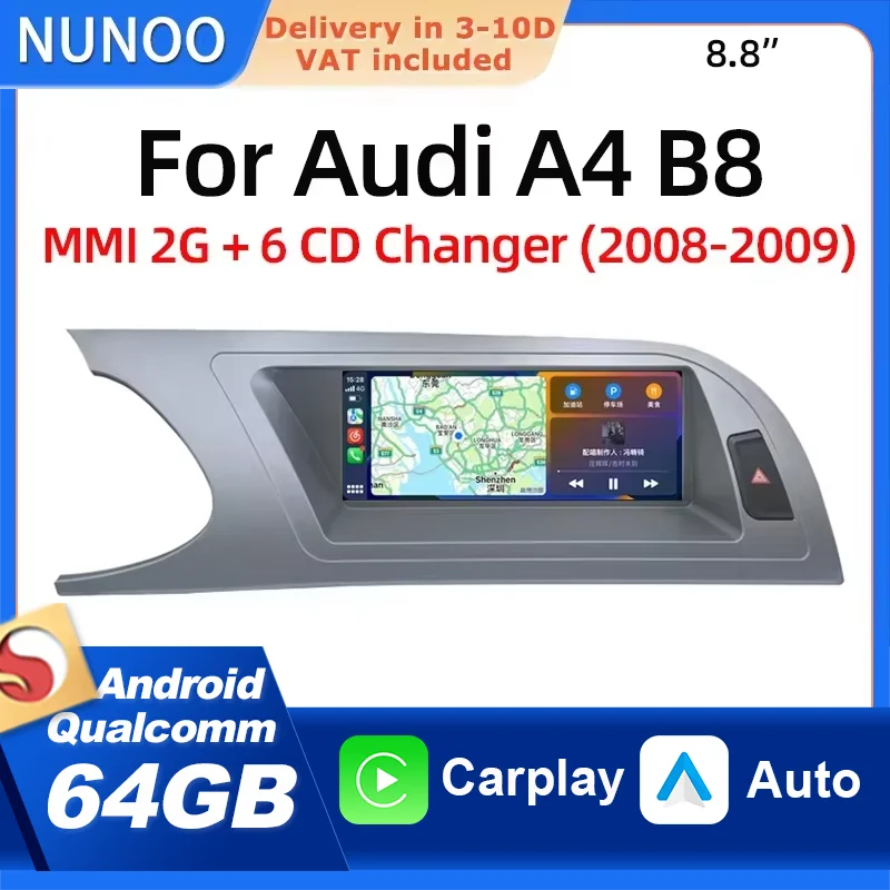 Bezprzewodowy ekran dotykowy Android Auto Carplay do Audi A4 B8 2008 2009 MMI 2G Radio Multimedia Intelligent Systems Navigation