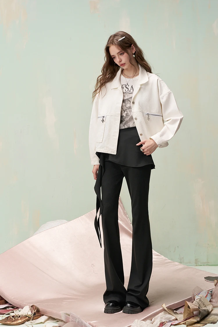 ELFSACK Y2K Flare Pants with Detachable Front Skirt, Stretchy Knit Sweet Trousers, Casual Streetwear Bottoms for Women