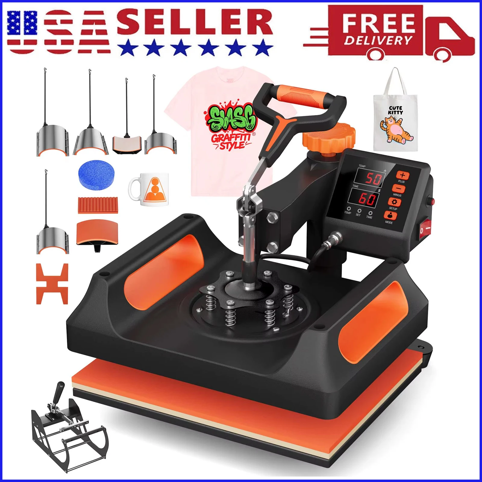 11 in 1 Heat Press Machine Tshirt Press Machine 360° Swing Away Digital Shirt Printing Multifunction Heat Transfer Clamshell Sublimation for T-Shirt Hat Cap Mug Plate Pen Shoes, 15x12 Inch