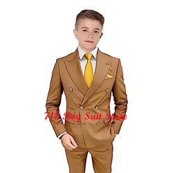 Boys Wedding Tuxedo Formal Dress Suit 2 Piece Double Breasted Jacket Pants Children Outfits Slim Fit Suit