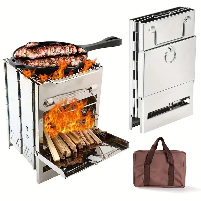 Poêle à bois Portable pliable en acier inoxydable, poêle de Camping avec Mini gril à charbon de bois, Barbecue léger, foyer coréen